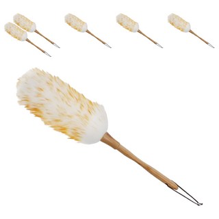NATURE LIVING 羊毛除塵撢 柔軟細緻 耐用原木手把, 白色 + 棕色, 6支