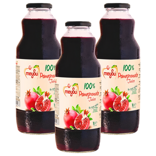 MeySu 美愫 100% 紅石榴汁 土耳其原裝進口 無加糖、無人工添加物、無防腐劑 玻璃瓶裝, 1L, 3瓶