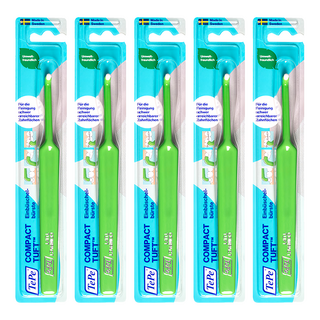 TePe 緹碧 Compact Tuft 單頭刷 小巧彎曲刷頭 760根柔軟刷毛 防滑握柄 萬用刷, 1入, 5支