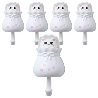 小麥購物 可愛福袋貓咪掛勾 L1033, 5個, 白色