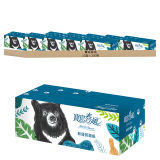 寶島春風 盒裝面紙 Set 5, 台灣黑熊與梅花鹿設計, 親膚舒適, ISO 9001/14001驗證, 1盒, 10盒