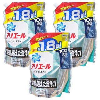 ARIEL 日本原裝進口 Pro Clean 含漂白成分濃縮洗衣精 海洋清香綠 特大補充包 1340g 1包, 1.34kg, 3包