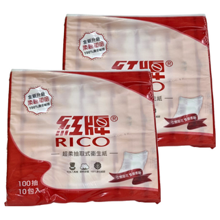 RICO 紅牌 新超柔抽取式衛生紙 全新升級 柔韌加倍 100%原生紙漿 100抽, 10包, 2袋