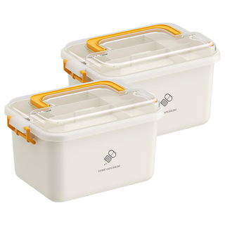 雙層大容量醫藥箱 藥品收納盒 醫護箱 29 x 21 x 18cm 大號黃色, 2個