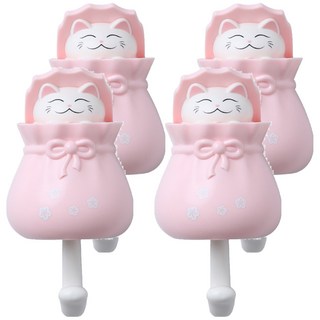 小麥購物 可愛福袋貓咪掛勾 L1033, 4個, 粉色