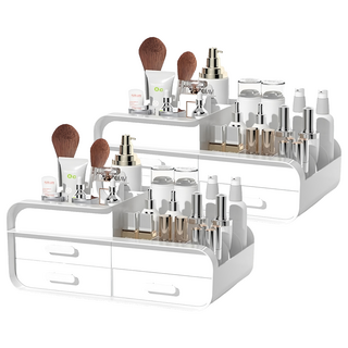 收納部屋 中款 2個 白色 桌面化妝品收納、抽屜式整理盒