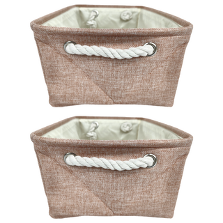 加厚亞麻收納籃, 中, 粉色, 2個