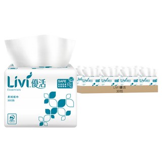 LIVI 優活 Essentials 柔拭紙巾, 雙層, 300抽, 1入, 30包