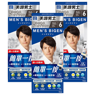 MEN'S BIGEN 美源男士 簡單一按染髮霜, 6 深棕色, 3組