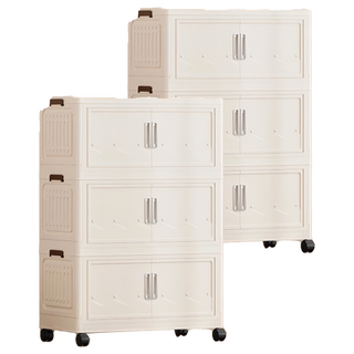 磁吸雙開門收納櫃, 加大容量, 靜音萬象輪, 杏色, 2個