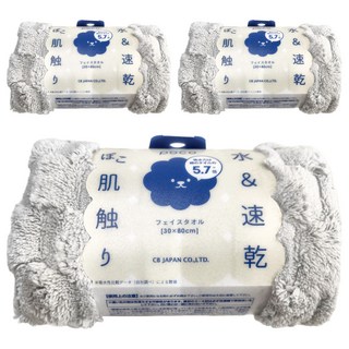 CB JAPAN carari poco格紋系列 超細纖維毛巾 30x80cm, 典雅灰, 3條