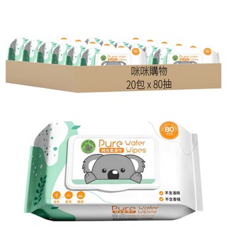 咪咪購物 純水濕紙巾 加大款 180 x 140mm 綠色 500g, 80抽, 20包