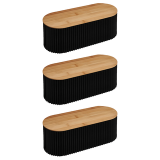 高級質感波浪木蓋電線收納盒, 質感黑, 3個