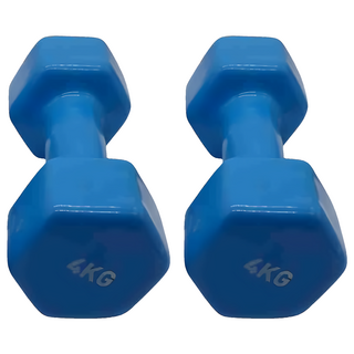 SC優選 鑄鐵實心六角磨砂浸塑啞鈴 4kg 藍色 居家健身, 2個