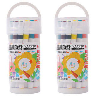 TEMPO 節奏牌 雙頭壓克力丙烯彩繪筆 軟筆頭&粗筆頭 顏色鮮豔 覆蓋力強, 2桶, 24色