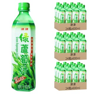 津津 綠蘆筍汁 還原蔬菜汁10%, 600ml, 72瓶
