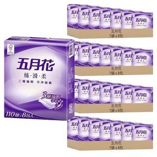 五月花 絲滑柔可沖面紙 3層, 8包, 28袋
