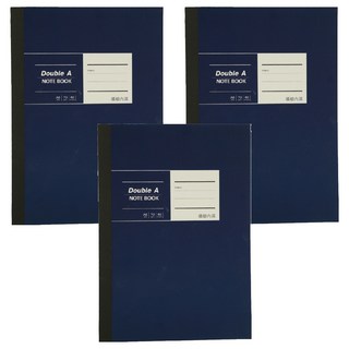 Double A A5膠裝筆記本 布膠系列 橫線內頁, 厚螺紋卡紙封面, 防水耐髒, 耐磨, 縫線裝訂, 可完全攤平, Double A紙張, 書寫不暈染, 深藍, 3本