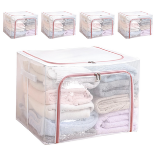 樂邦 雙開口PVC鋼架拉鍊大容量可疊加收納箱 100L, 藕粉色, 5個