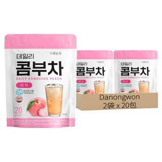 Danongwon 乳酸菌康普茶 水蜜桃口味，20包，每杯僅16卡路里，獨立包裝，方便攜帶，德國紅茶菌萃取，無酒精, 5g, 2袋