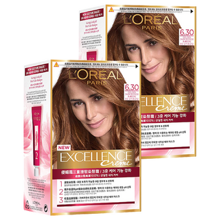 L'OREAL PARiS 巴黎萊雅 優媚霜三重護髮染髮霜，全系列13色，持久不退，輕盈柔順, 6.30 焦糖金棕, 2組