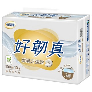 倍潔雅 好韌真 抽取式衛生紙 3層 100張, 10包, 1袋