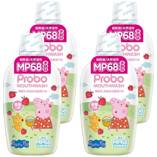 Probo 博寶兒 佩佩豬多益肽草莓口味兒童漱口水，雙效防蛀，溫和不刺激，食品級風味, 500ml, 4瓶