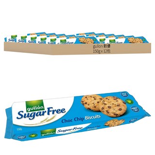 gullon 穀優 無糖巧克力豆餅乾150g*12包, 無糖配方，享受美味餅乾，減少糖分攝取，健康零負擔, 150g
