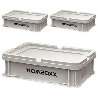 FL生活+ 粗曠風可疊加耐重收納箱 附上蓋, 水泥灰, 3個