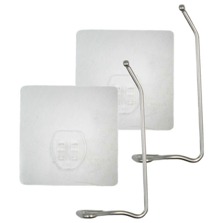 Easy 易立家 無痕掛勾 衣架收納架2入組 不鏽鋼架(6 x 3 x 13cm) + 貼片(8 x 8cm), 不鏽鋼, 2組