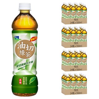 悅氏 油切綠茶, 無糖, 添加8克菊苣纖維, 享受美食無負擔, 24瓶, 550ml, 96瓶