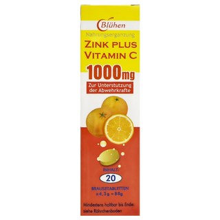 Bluhen 速補美C含鋅發泡錠 1000mg, 1個, 20顆