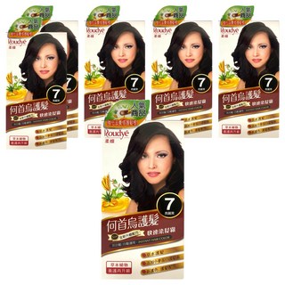 Roudye 柔蝶 何首烏護髮快速染髮霜 全新升級配方 灰白髮/白髮適用 草本護髮 添加小麥蛋白護髮素 新護色護髮配方, 7號 亮麗黑, 6盒