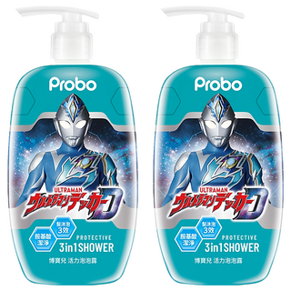 Probo 博寶兒 ULTRAMAN 活力泡泡露 胺基酸潔淨 3in1沐浴露, 500ml, 2瓶
