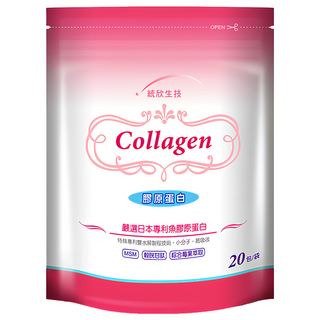 統欣生技 膠原蛋白,4.5g,20包,日本專利魚膠原蛋白，小分子易吸收，添加MSM、玻尿酸與綜合莓果萃取, 1袋