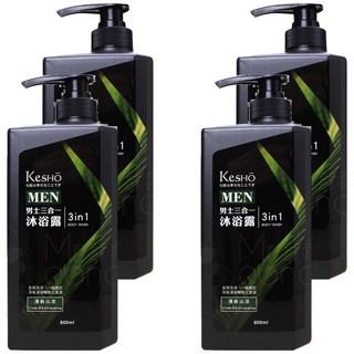 KeSHO 男士三合一沐浴露 清新沁涼 全效潔淨, 800ml, 4瓶