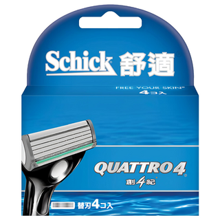 Schick舒適牌 創4紀刮鬍刀片 替刃 安全護膚 蘆薈精華及維他命E潤滑條, 4入, 1盒