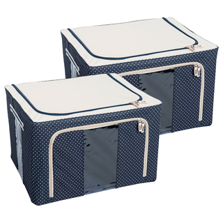 100L雙視窗衣物收納箱 側拉把手設計 可分離底層, 61 x 43 x 37cm, 藍點, 2個