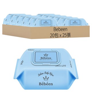 Bebeen 雙層嬰兒濕巾 外出隨身款 6道純淨製程 國際EWG安全成分, 65g, 25張, 20包