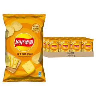 Lay's 樂事 洋芋片 瑞士香濃起司, 59.5g, 12包