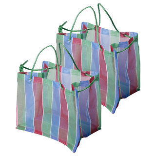 金獅牌 復古茄芷袋 特大 PE紗(聚乙烯)材質 30x24x27CM±5% 台灣產地, 綠色 + 藍色 + 紅色, 2個