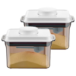 ankou 安扣生活 一鍵按壓防滑刮平奶粉罐 避光款 附贈勺子掛具三角刮平片1L, 2個, 奶粉罐 + 勺子 + 掛具 + 三角刮平片