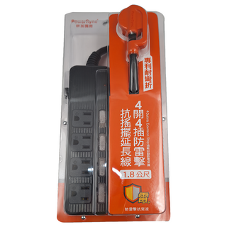 PowerSync 包爾星克 4開4插防雷擊抗搖擺延長線 TPS344AN0018, 1.8m, 黑色, 1個