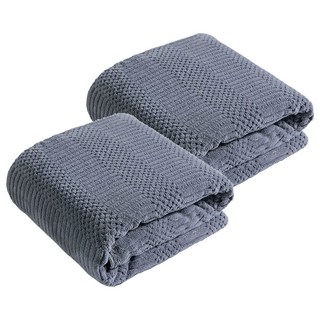 珊瑚絨浴巾2條組 (70 x 140cm 吸水速乾 柔軟親膚), 迷霧深灰 日系吉祥格, 2條