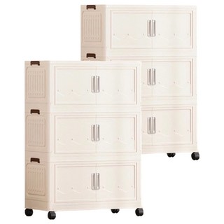 7822 Shop 生活選物 雙開門收納櫃, 磁吸折疊, 帶輪, 疊加穩固, 51.5 x 29.5 x 106cm, 杏色, 2個