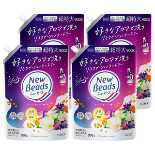 花王 New Beads 植萃香氛洗衣精 茉莉麝香補充包, 900g, 4包