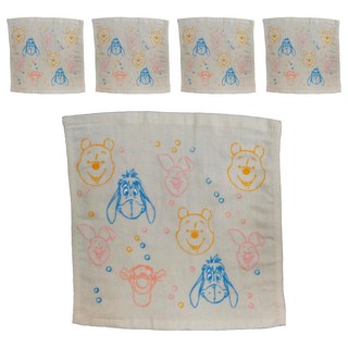 Disney 迪士尼 維尼家族莊園紗布方巾 精梳棉, 5個, 米色