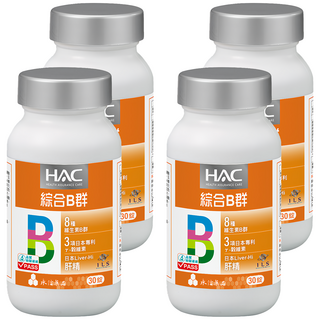 永信藥品 HAC 哈克麗康 複合B群膜衣錠 8種維生素B群 日本專利γ-穀維素 日本Liver-Hi 肝精 Plus, 30顆, 4罐