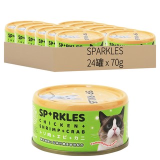 SPARKLES 超級SP無膠貓咪主食罐, 雞肉 + 鮮蝦 + 蟹肉, 70g, 24罐