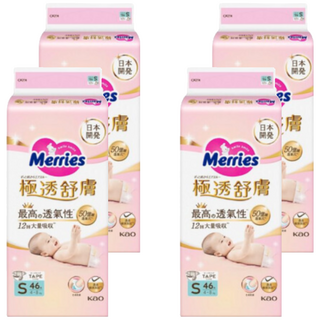 Merries 妙而舒 台灣公司貨 極透舒膚尿布 4~8kg, S, 184片